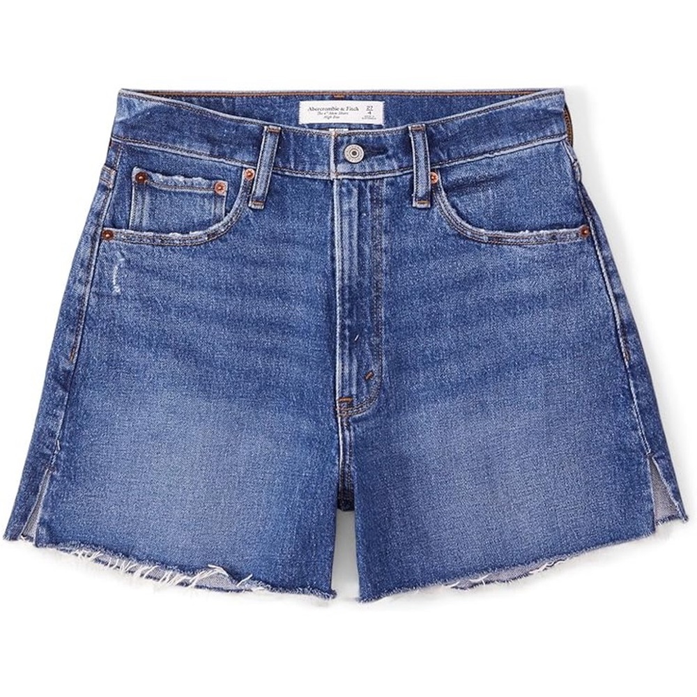 Abercrombie High Rise 4” Mom Jean Short Dark Wash